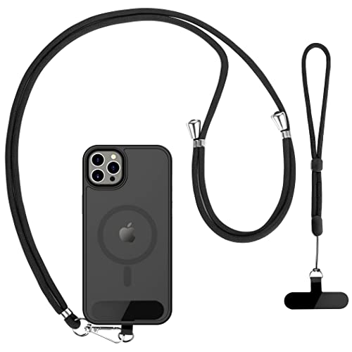 CACOE Cell Phone Lanyard 2 Pcs-1 Pcs Adjustable Neck Strap,1 Pcs Wrist Strap, 2 Pcs Pads, Universal Crossbody, Multifuctional Compatible with Most Smartphones(Black) - Image 1