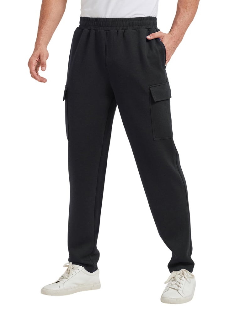 TTZ Menâ€™s Tall Cargo Sweatpants 34"/36" Inseam Extra Long Workout Lounge Pants with Pockets for Tall Men Black - Image 1