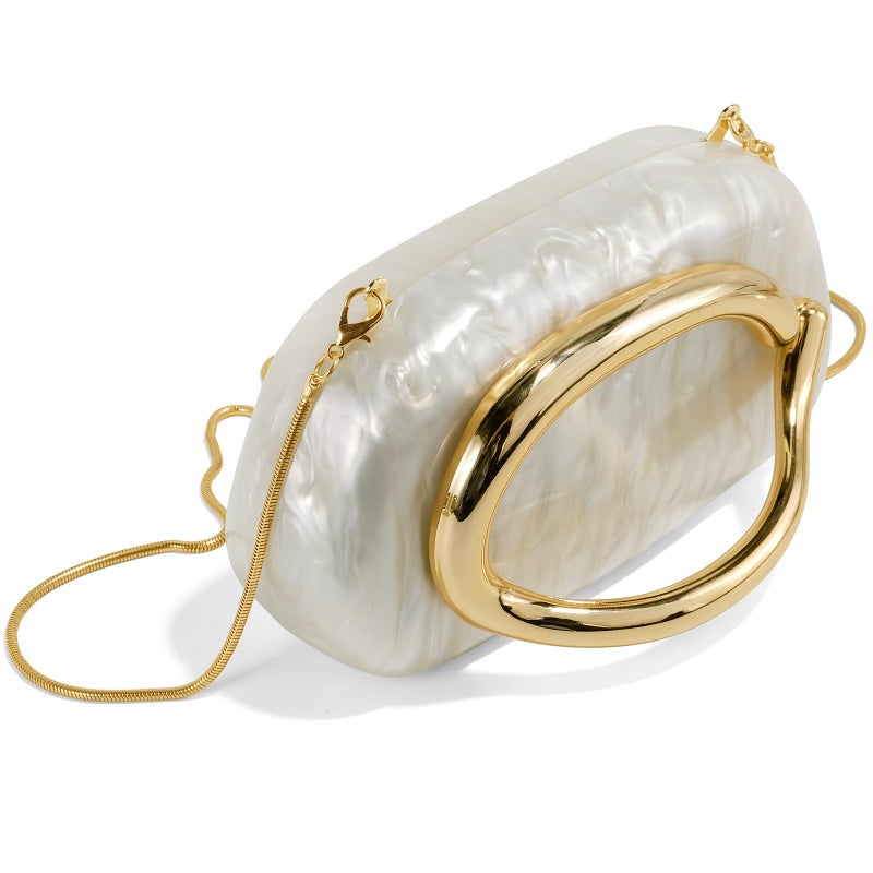 NEWROGENG Clutch Purses for Women Formal, Marble Acrylic Evening Bags with Chain, Trendy Metal Handle Purses and Handbags 2025, Marble White - Image 3