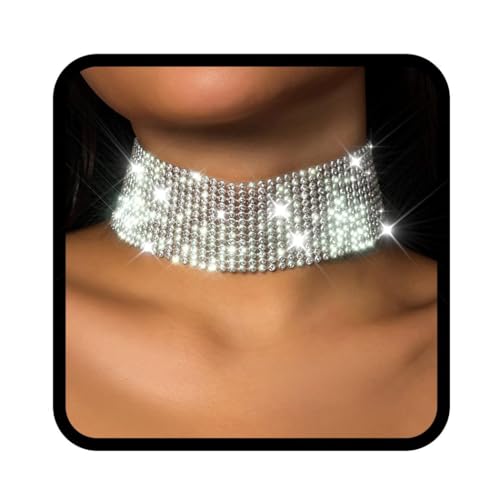 Nicute Rhinestone Necklace Jewelry Silver Crystal Wide Choker Necklace Sparkly Collar Necklaces Prom for Women - Image 1