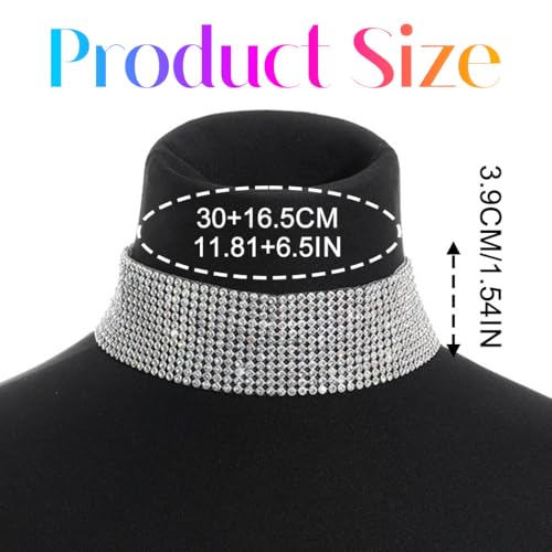 Nicute Rhinestone Necklace Jewelry Silver Crystal Wide Choker Necklace Sparkly Collar Necklaces Prom for Women - Image 3