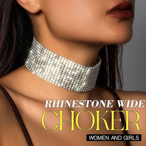 Nicute Rhinestone Necklace Jewelry Silver Crystal Wide Choker Necklace Sparkly Collar Necklaces Prom for Women - Image 4