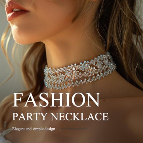 Nicute Rhinestone Necklace Jewelry Silver Crystal Wide Choker Necklace Sparkly Collar Necklaces Prom for Women - Image 2