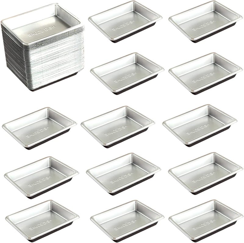 Xanadued 100 Pcs Plastic Disposable Sauce Dishes Dipping Soy Sauce Seasoning Plate Bowls Mini Condiment Appetizer Tray for Sushi Soy Mustard Vinegar Ketchup BBQSilver Rectangle - Image 1