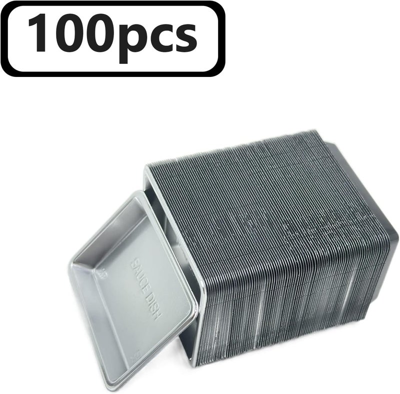Xanadued 100 Pcs Plastic Disposable Sauce Dishes Dipping Soy Sauce Seasoning Plate Bowls Mini Condiment Appetizer Tray for Sushi Soy Mustard Vinegar Ketchup BBQSilver Rectangle - Image 3