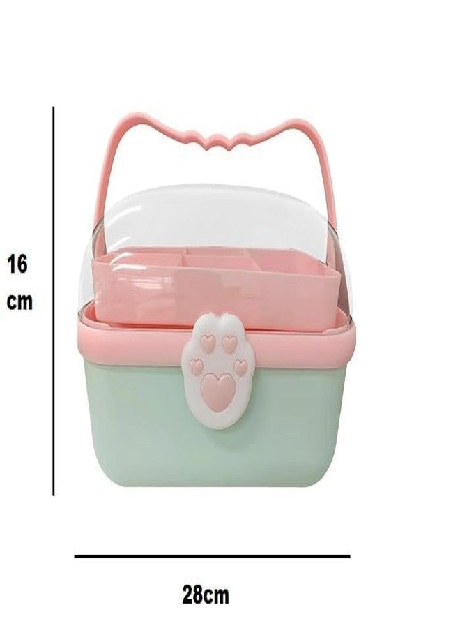 TRADY 2 Layer Hair Accessories Cosmetic Bag,Heart Cosmetic Containers Box, Trendy Makeup Box, Designs Functional Handle Portable Storage Solutions Compact Cosmetic Cases, Travel-Friendly (Pista) - Image 2