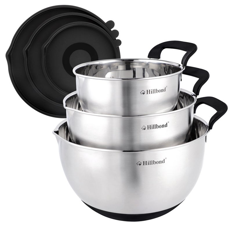 Hillbond Mixing Bowls with BPA Free Airtight Lids Stainless Steel Nesting Bowls with Pour Spout, Silicone Handle Non-Slip Bottoms for Baking, Dishwasher Safe Metal Bowls, 1.5, 3, 5 QT (Blue) - Image 1
