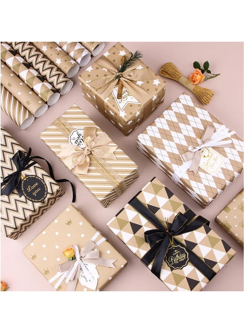7 Sheets of Gift Wrapping Paper + 2 Bundles of String + 1 Double-Sided Tape + 1 Sheet of Sticker with Ribbon Sticker Tape Set, Durable Gift Wrapping Set for Birthday Party, Valentine's Day, Wedding, Baby Shower, Bridal Shower, Graduation 50cm X 70cm - Image 4