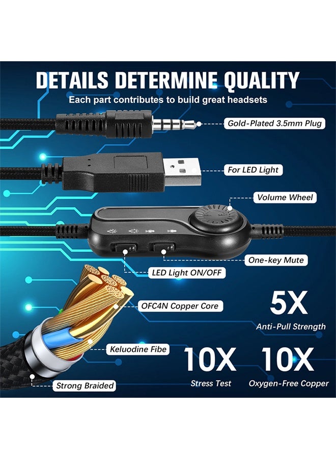 SoulBytes Gaming Headset Wired with Mic, LED Light, Stereo Surround Sound, Soft Memory Earmuffs, Noise Cancelling Over-Ear - Compatible for PS4, PS5, Xbox One, Xbox Series, Nintendo Switch, PC - Image 3