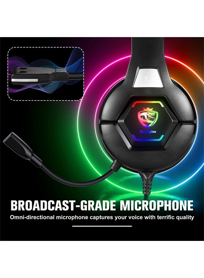 SoulBytes Gaming Headset Wired with Mic, LED Light, Stereo Surround Sound, Soft Memory Earmuffs, Noise Cancelling Over-Ear - Compatible for PS4, PS5, Xbox One, Xbox Series, Nintendo Switch, PC - Image 5