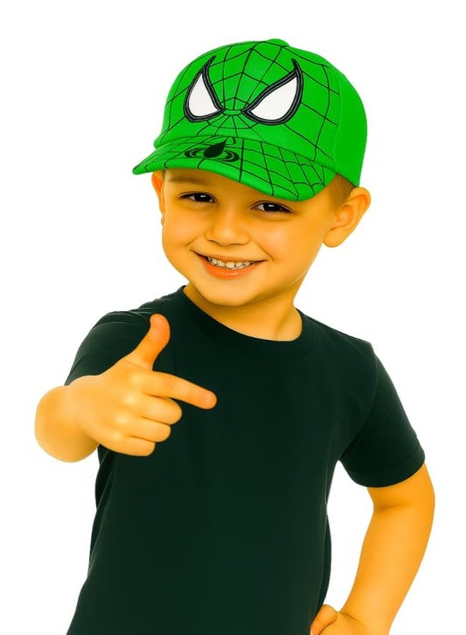 Malvina Superhero Spider Print Cap for Kids - Green Edition (3-6 Years) - Image 1