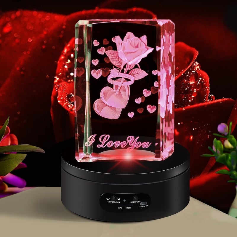 YVV LED Rotating Display Stand, Lighted Base-Crystal Glass Art, 360 Degree Automatic Mute Rotating Turntable, Motorized Display Stand with Colorful Lights, Tumbler Supplies Spinner 4.72in - Image 2