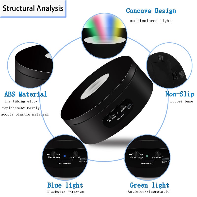 YVV LED Rotating Display Stand, Lighted Base-Crystal Glass Art, 360 Degree Automatic Mute Rotating Turntable, Motorized Display Stand with Colorful Lights, Tumbler Supplies Spinner 4.72in - Image 3