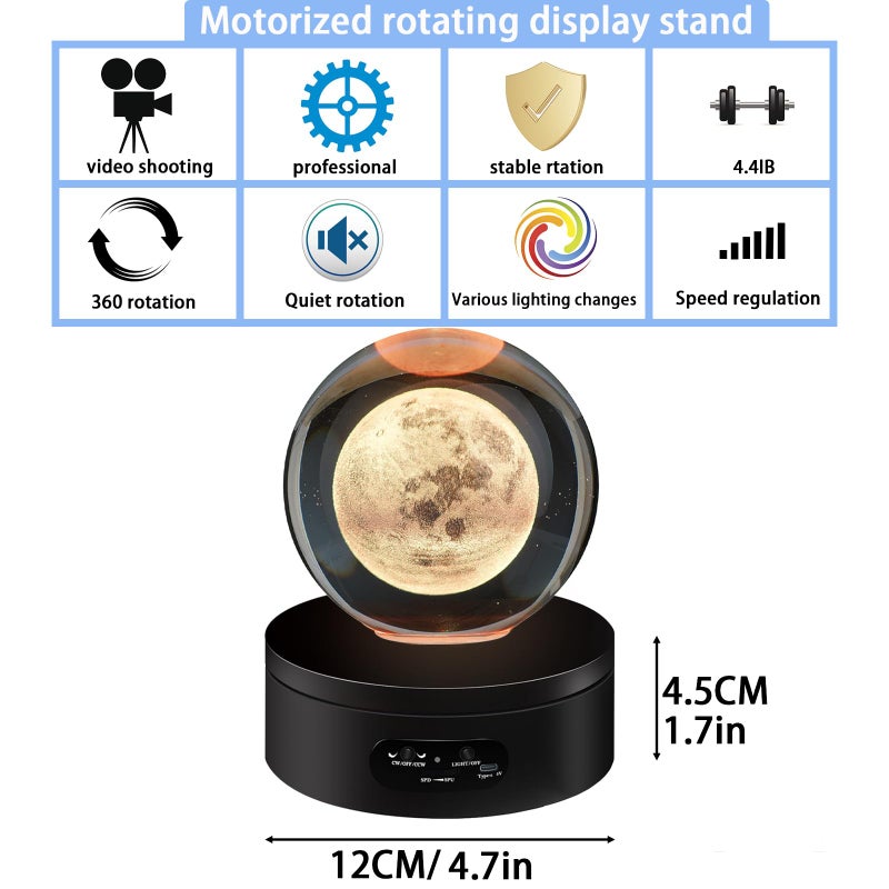 YVV LED Rotating Display Stand, Lighted Base-Crystal Glass Art, 360 Degree Automatic Mute Rotating Turntable, Motorized Display Stand with Colorful Lights, Tumbler Supplies Spinner 4.72in - Image 5