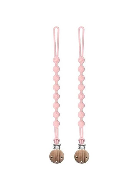 2Pack Silicone Pacifier Clip, Soft Pacifier Holder Clips, Durable Flexible Pacifier Leash, High-Toughness Binky Clips wtih Texture for Unisex Babies (Pink)