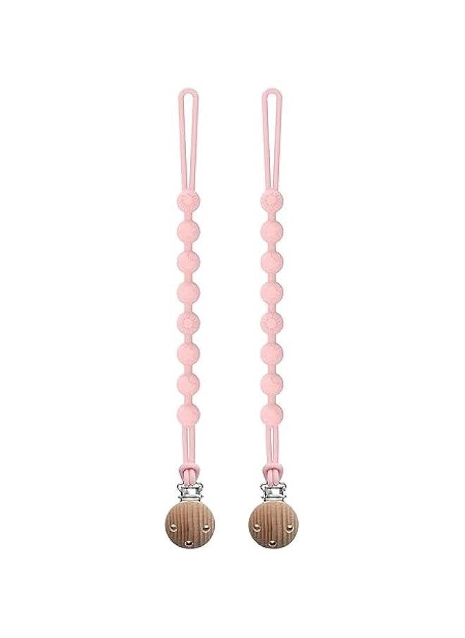 2Pack Silicone Pacifier Clip, Soft Pacifier Holder Clips, Durable Flexible Pacifier Leash, High-Toughness Binky Clips wtih Texture for Unisex Babies (Pink)