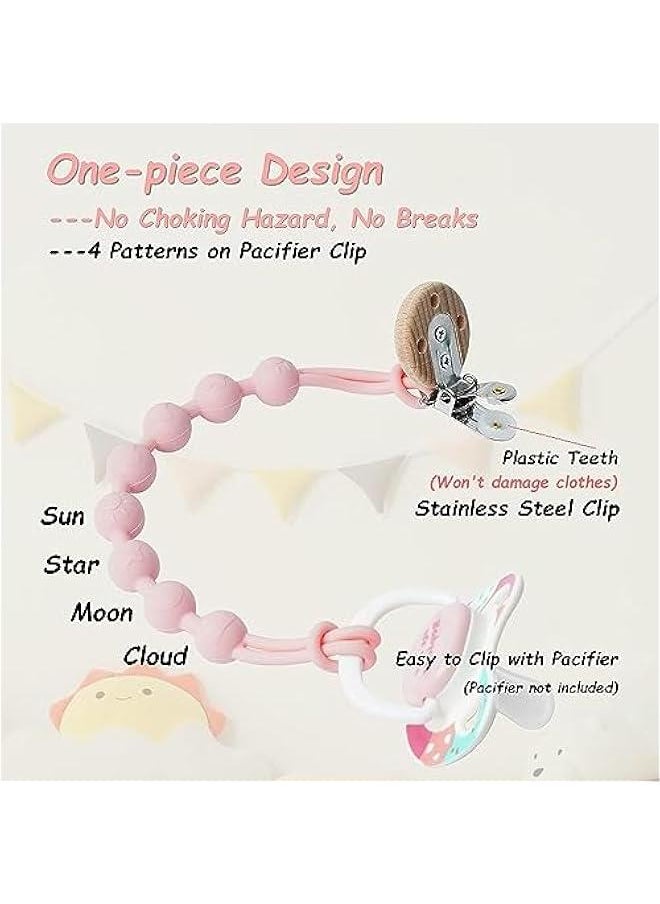 2Pack Silicone Pacifier Clip, Soft Pacifier Holder Clips, Durable Flexible Pacifier Leash, High-Toughness Binky Clips wtih Texture for Unisex Babies (Pink)