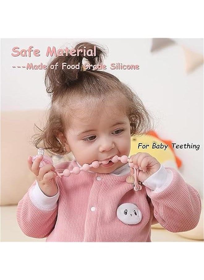 2Pack Silicone Pacifier Clip, Soft Pacifier Holder Clips, Durable Flexible Pacifier Leash, High-Toughness Binky Clips wtih Texture for Unisex Babies (Pink)