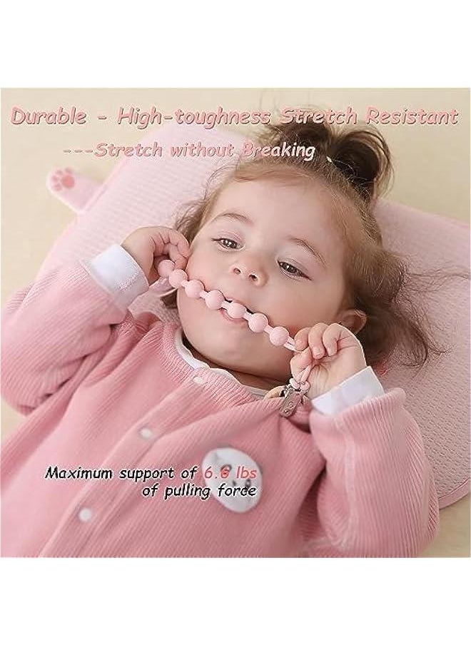 2Pack Silicone Pacifier Clip, Soft Pacifier Holder Clips, Durable Flexible Pacifier Leash, High-Toughness Binky Clips wtih Texture for Unisex Babies (Pink)