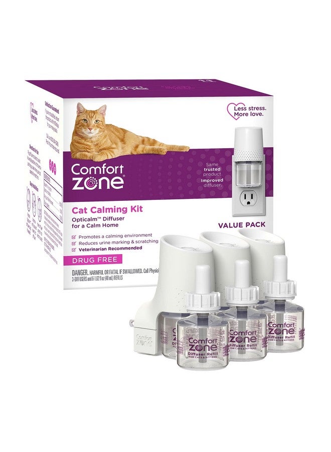 COMFORT ZONE Value Kit: 3 Cat Calming Diffusers & 6 Refills; Cat Pheromones Help Anxiety; Reduce Stress, Urine Marking, Scratching - Image 1