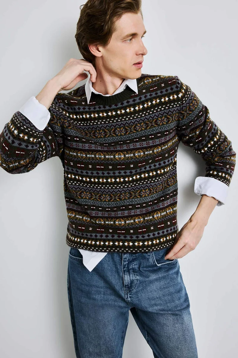 DeFacto Standard Fit Alpine Print Knitwear Pullover
