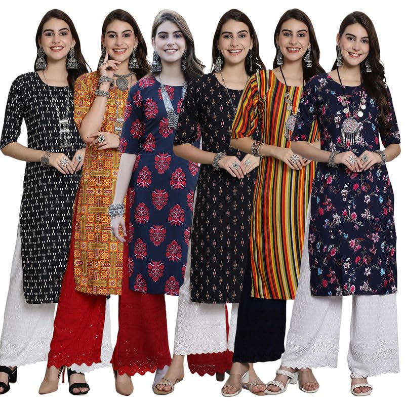 Tee Projekt Crepe Digital Printed Kurti for Women's ll Effortless Elegance Kurti (Pack of 6) - Image 1