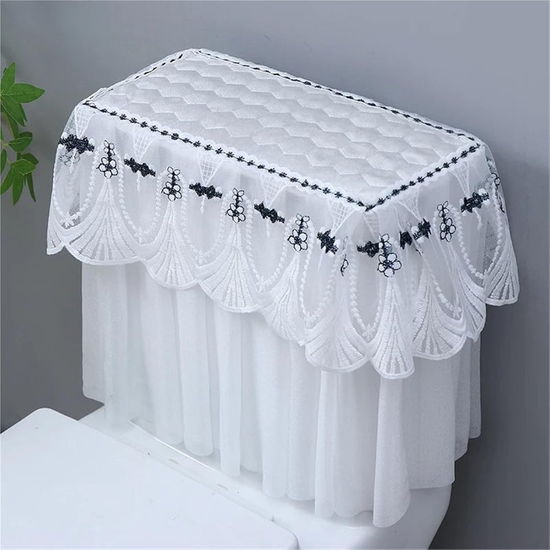 4pcs Universal Toilet Tank Cover Machine-Washable Dust-Proof Home Bathroom Lace Over Decoration(White) - Image 2