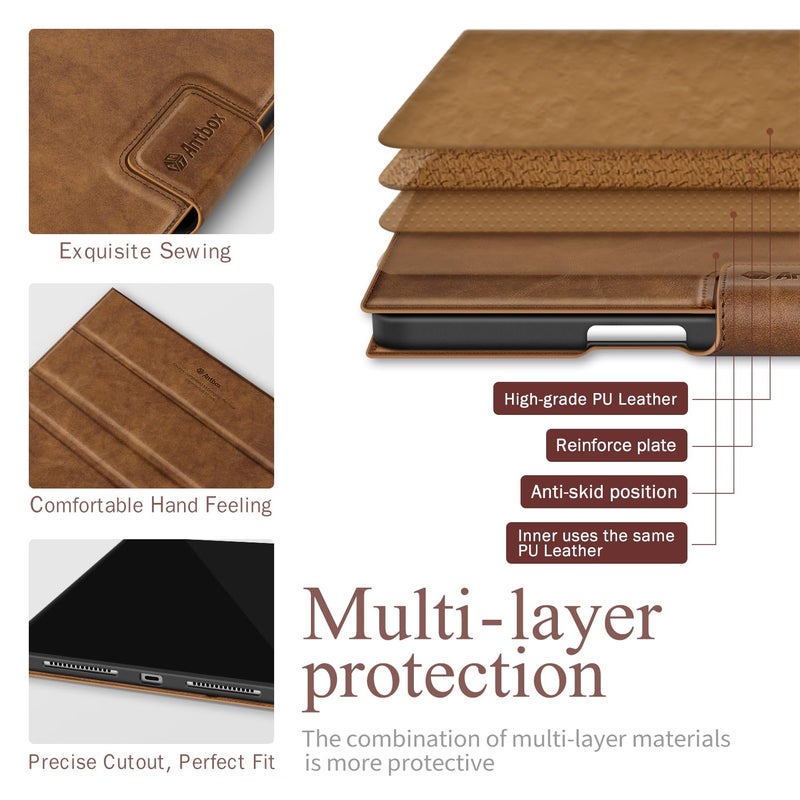 Antbox for iPad Pro 13 Inch Case M5 2025/M4 2024, Built-in Pencil Holder, Supports Pencil Pro/(USB-C), Auto Sleep/Wake Function PU Leather (Brown) - Image 3