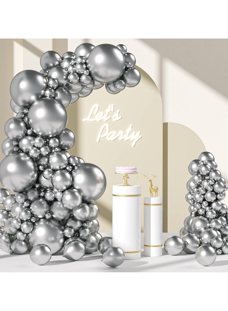110pcs Metallic Silver Balloon Garland Arch Kit, 18 12 10 5 inch Chrome Silver Latex Balloons Different Sizes Pack for Birthday Graduation Baby Shower Disco Wedding Party Decorations - Image 1