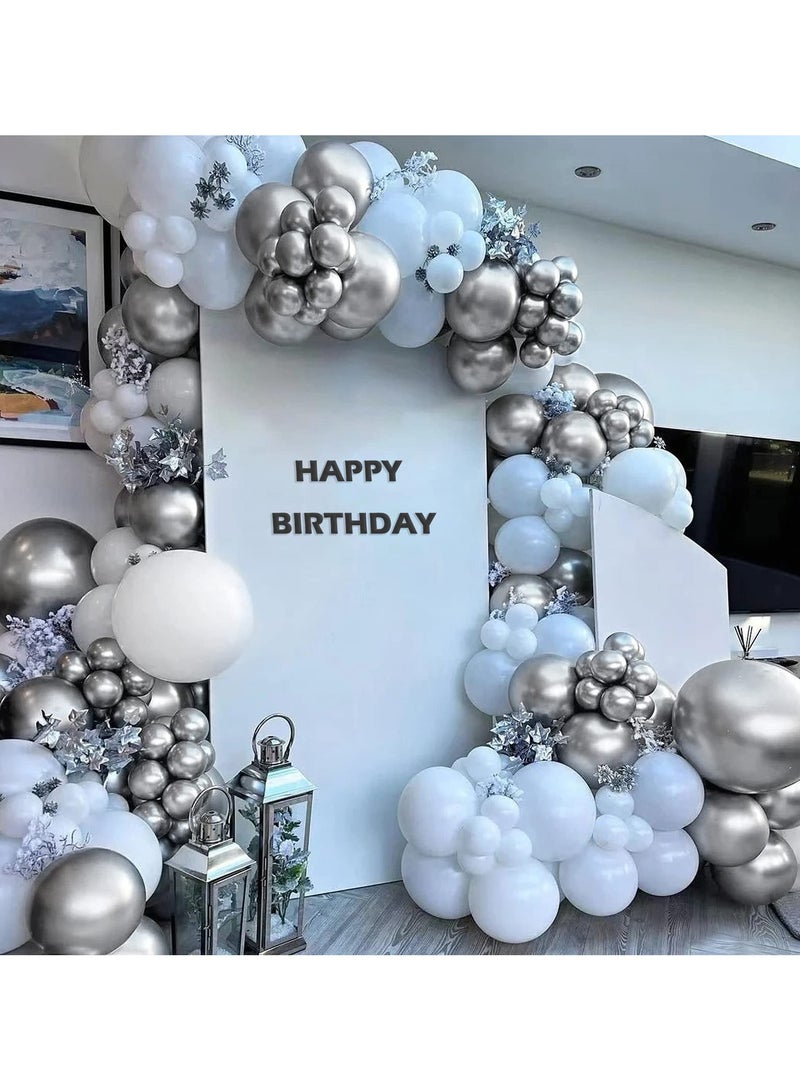 110pcs Metallic Silver Balloon Garland Arch Kit, 18 12 10 5 inch Chrome Silver Latex Balloons Different Sizes Pack for Birthday Graduation Baby Shower Disco Wedding Party Decorations - Image 3