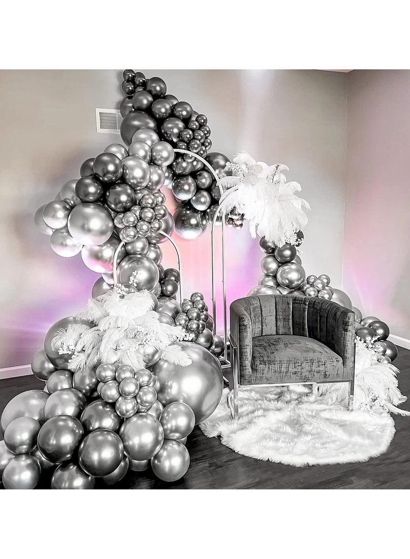 110pcs Metallic Silver Balloon Garland Arch Kit, 18 12 10 5 inch Chrome Silver Latex Balloons Different Sizes Pack for Birthday Graduation Baby Shower Disco Wedding Party Decorations - Image 5