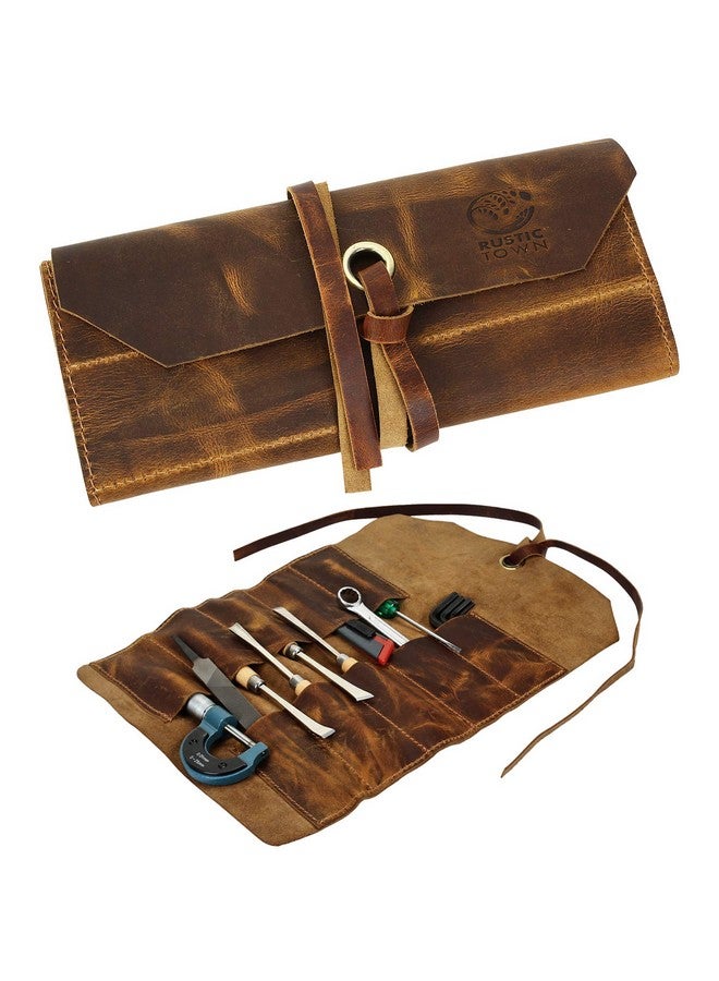 Rustic Town Rustic Town Vintage Brown Leather Tool Roll Up Pouch - Leather Tool Pouch Wrench Roll/Chisel Bag (Small(10 inch))  - Image 1