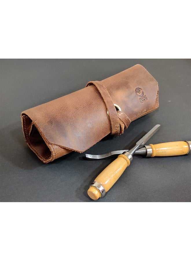 Rustic Town Rustic Town Vintage Brown Leather Tool Roll Up Pouch - Leather Tool Pouch Wrench Roll/Chisel Bag (Small(10 inch))  - Image 4