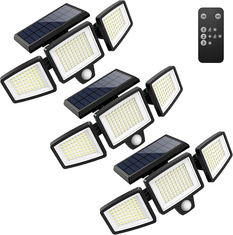 Tuffenough Solar Outdoor Lights 2500LM 210 LED Security Lights with Remote Control,3 Heads Motion Sensor Lights, IP65 Waterproof,270° Wide Angle Flood Wall Lights with 3 Modes(3 Packs) - Image 1
