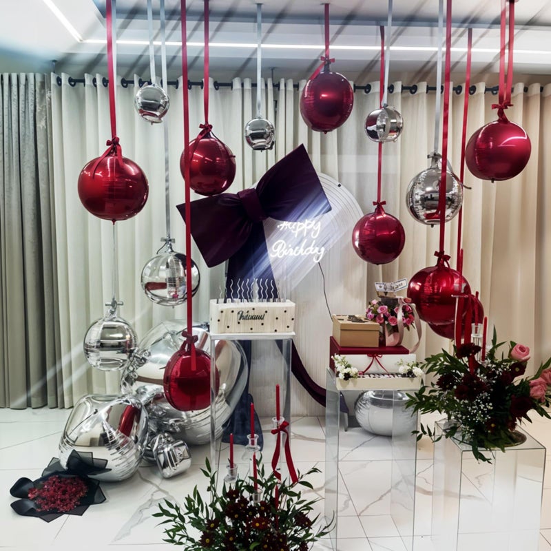 Froova 14 Pcs Burgundy Round Foil Balloons 22/15/10 Maroon 4D Ball Balloons Metallic Dark Red Balloon Ornament Mylar Balloon for Valentine's Day Birthday Grad Wedding Anniversary New Year Party Decor - Image 4