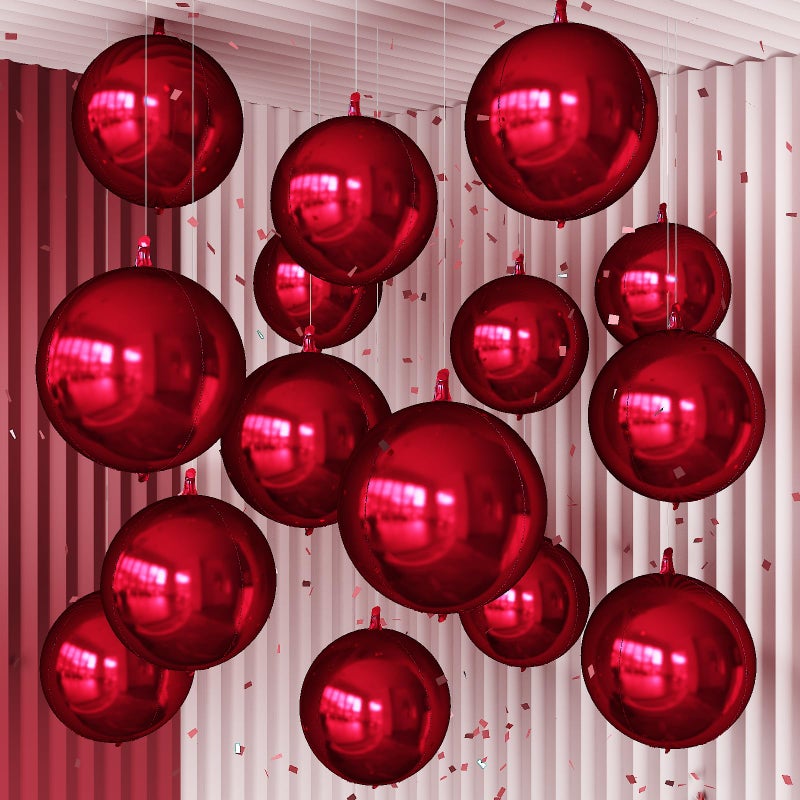 Froova 14 Pcs Burgundy Round Foil Balloons 22/15/10 Maroon 4D Ball Balloons Metallic Dark Red Balloon Ornament Mylar Balloon for Valentine's Day Birthday Grad Wedding Anniversary New Year Party Decor - Image 1