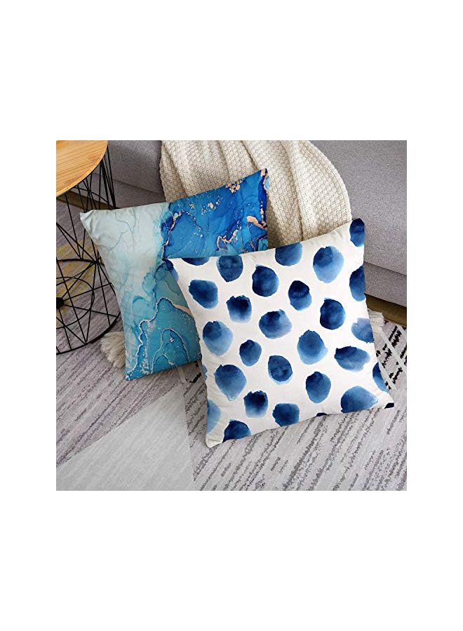 The Bros Set of 4 Decorative Throw Pillow Covers Navy Blue Marble Dots Sea Texture Abstract Fluid Gold Silver Pillow Covers Soft Velvet Pillow Case Square Cushion Covers for Couch Sofa 18 x 18 Inch - Image 5
