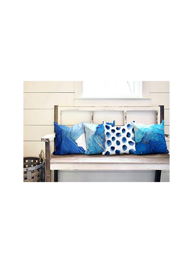 The Bros Set of 4 Decorative Throw Pillow Covers Navy Blue Marble Dots Sea Texture Abstract Fluid Gold Silver Pillow Covers Soft Velvet Pillow Case Square Cushion Covers for Couch Sofa 18 x 18 Inch - Image 2