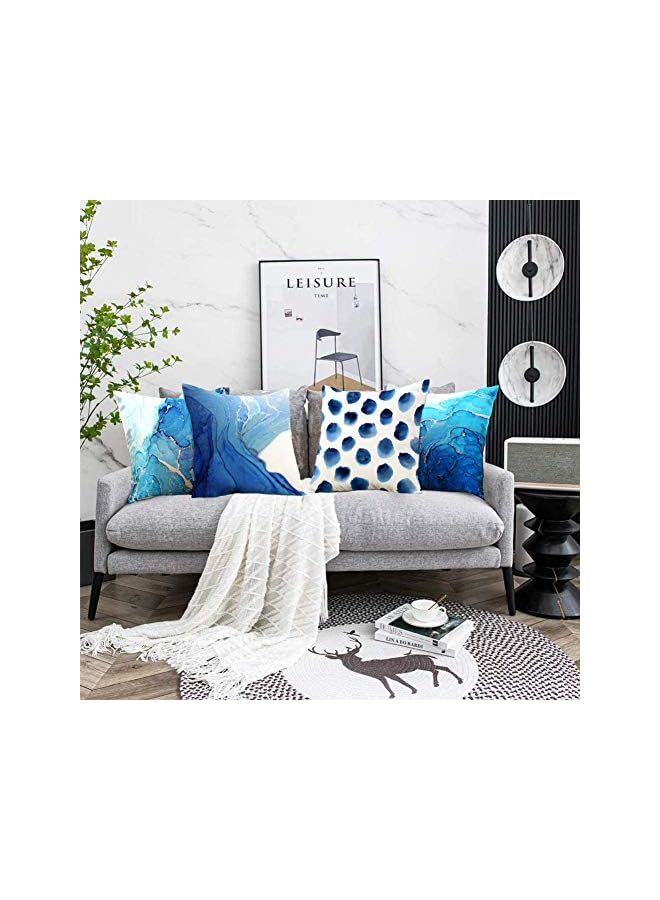 The Bros Set of 4 Decorative Throw Pillow Covers Navy Blue Marble Dots Sea Texture Abstract Fluid Gold Silver Pillow Covers Soft Velvet Pillow Case Square Cushion Covers for Couch Sofa 18 x 18 Inch - Image 4