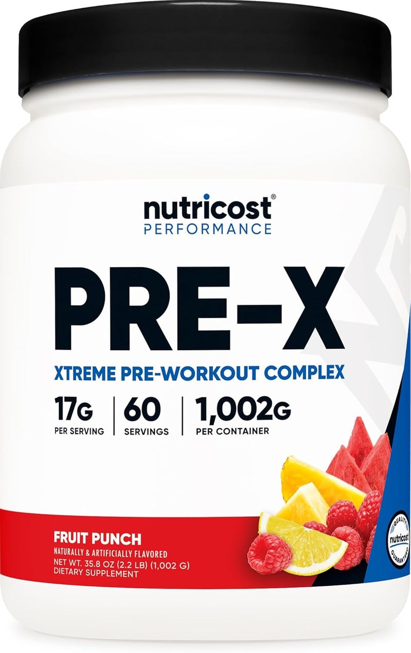 Nutricost PreX Xtreme PreWorkout Complex Powder Fruit Punch 60 Servings Vegetarian NonGMO and Gluten Free - Image 1