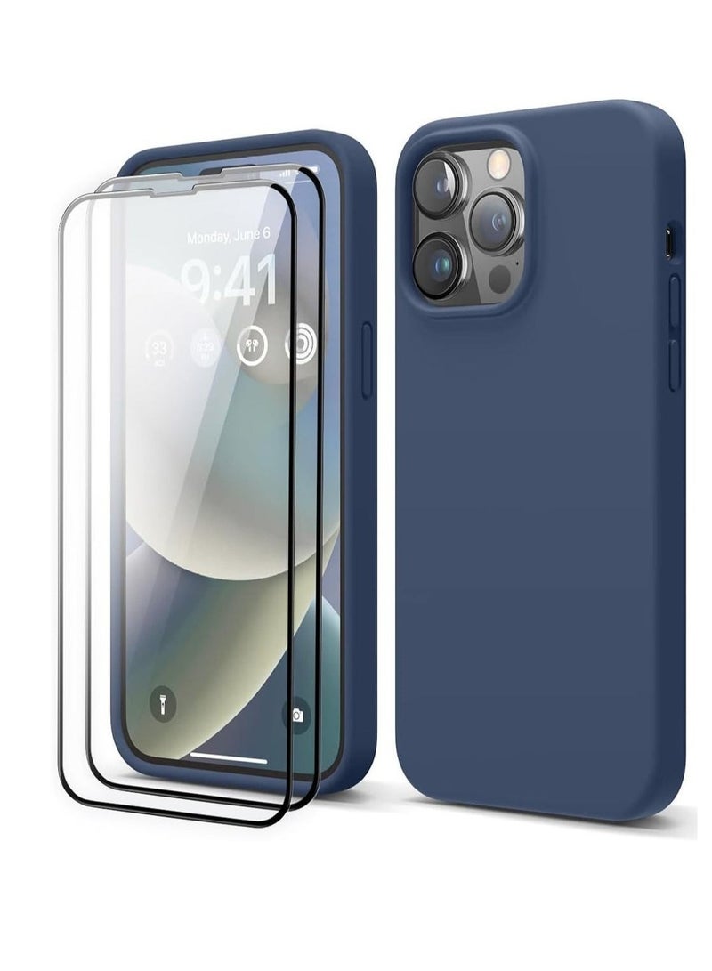 ELTRAZONE [3-in-1] iPhone 15 Plus Case Bundle – Navy Blue Liquid Silicone Shockproof Cover with 9H Tempered Glass Screen Protector