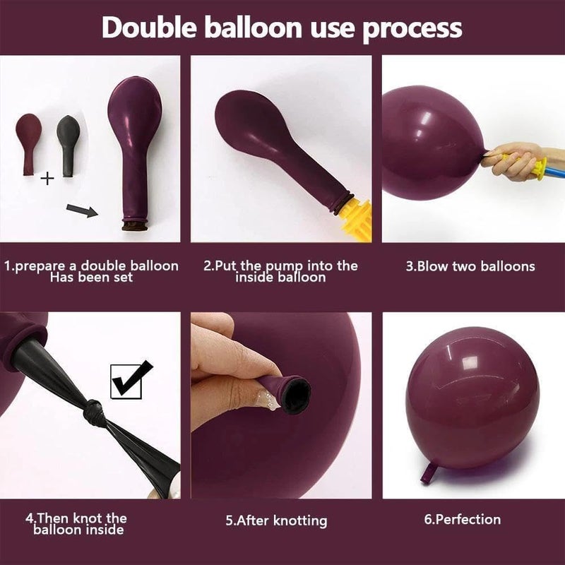 Partycus Dark Purple White Balloon Arch Kit, Double Stuffed Plum Mauve Burgundy Pearl White Sand Gold Balloon Garland with Clear Bobo Latex for Birthday Baby Shower Wedding Valentine Graduation Party Decor - Image 5