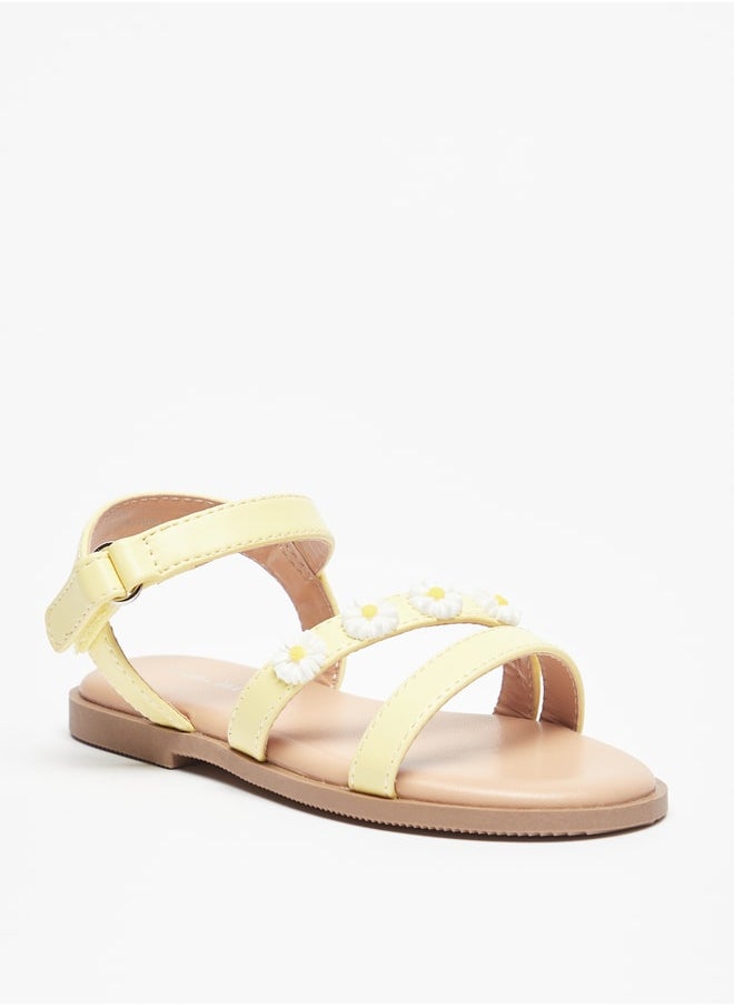 Flora Bella By Shoexpress - Girl's Floral Applique Sandals with Hook and Loop Closure - Image 1