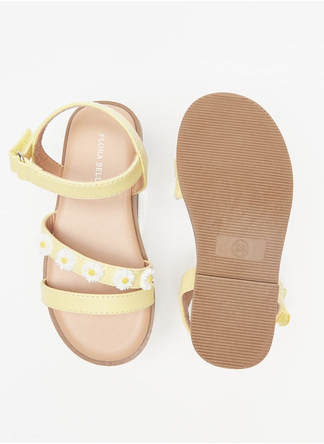 Flora Bella By Shoexpress - Girl's Floral Applique Sandals with Hook and Loop Closure - Image 1