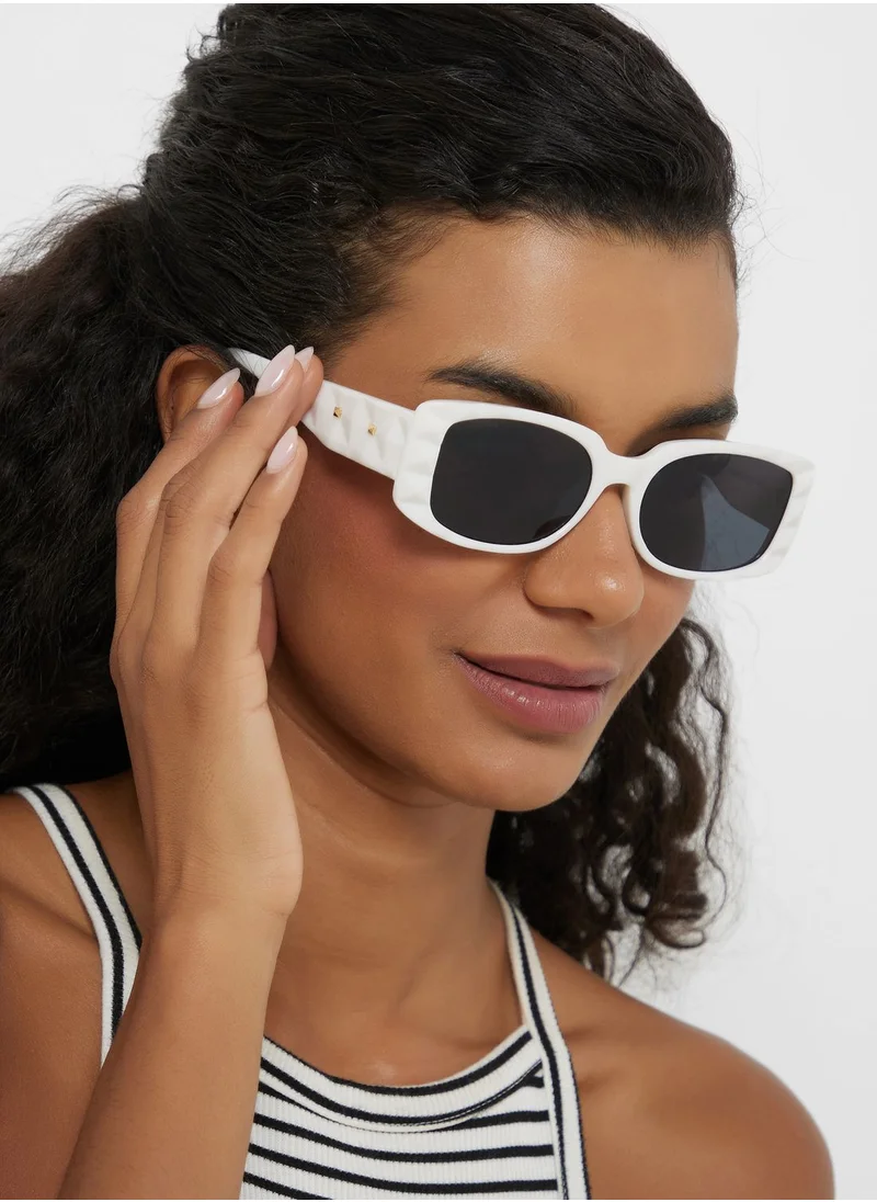 ELLA Textured Arm Rectangular Sunglasses