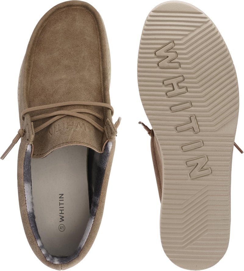 WHITIN Men's Casual Loafers Slip-on Leather Boat Shoes Fashion Deck Sneakers Size 11 Winter Walking Light Brown 44 - Image 4