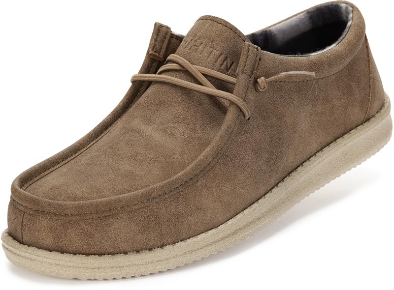 WHITIN Men's Casual Loafers Slip-on Leather Boat Shoes Fashion Deck Sneakers Size 11 Winter Walking Light Brown 44 - Image 1