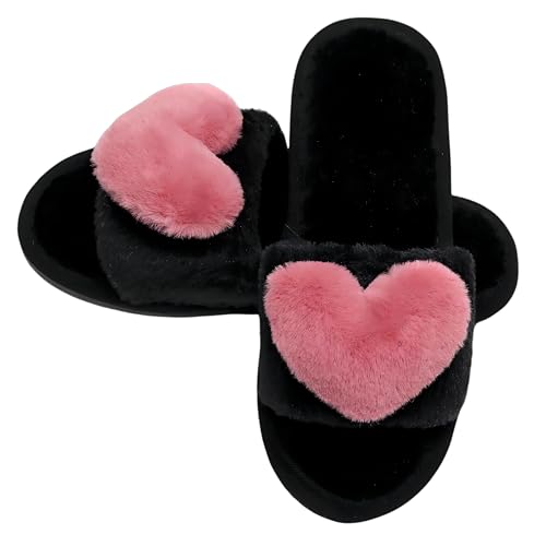 Crazy Lady Women's LOVE Slippers Fuzzy Fluffy Memory Foam House Shoes Open Toe Indoor and Outdoor (01/Rose, 7.5-8.5 M US) - Image 5