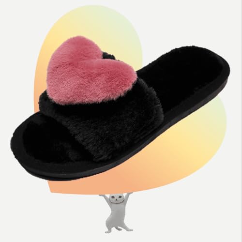 Crazy Lady Women's LOVE Slippers Fuzzy Fluffy Memory Foam House Shoes Open Toe Indoor and Outdoor (01/Rose, 7.5-8.5 M US) - Image 4