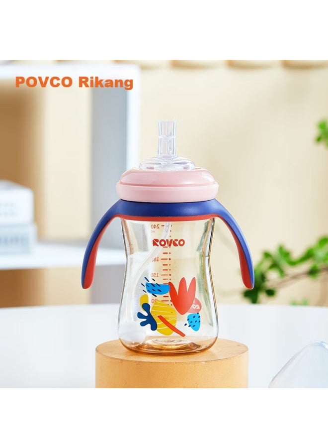 Rikang Straw Bottle, 6 Months+, With Gravity Ball Wide-mouth Bottle, Ppsu With Handle, 240ml, Pink, N1063-3 - Image 1